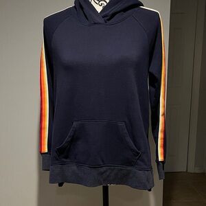Navy Blue Sweatshirt with Rainbow Stripes